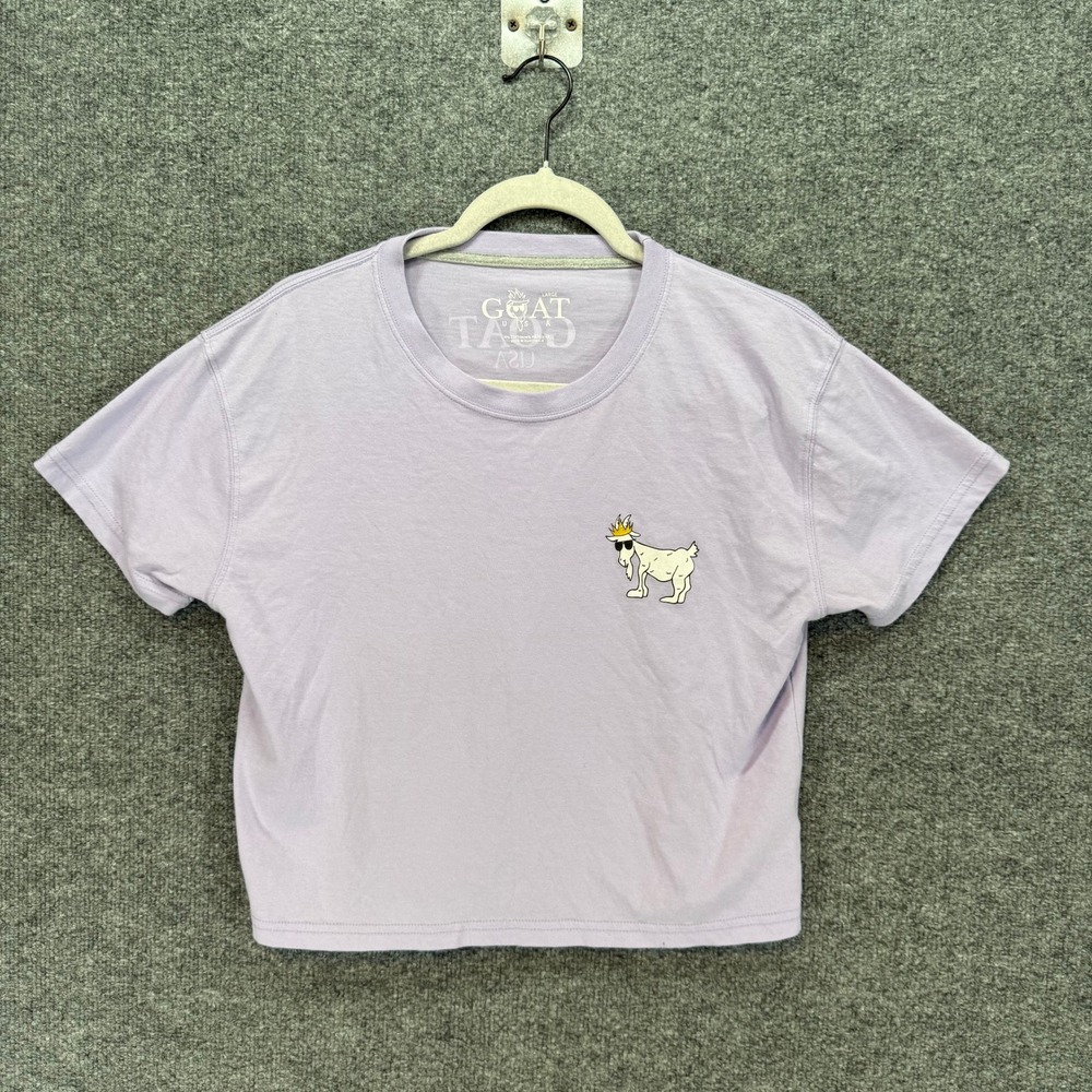 GOAT‎ USA Shirt Womens Large Purple Embroidered Mascot Casual Cropped Top Tee